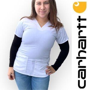 Carhartt | White Stretch Multi Pocket V-Neck Scrub Top | Size Extra Small